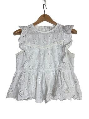 Anthropologie dRa Vabien White Eyelet Ruffle Peplum Top